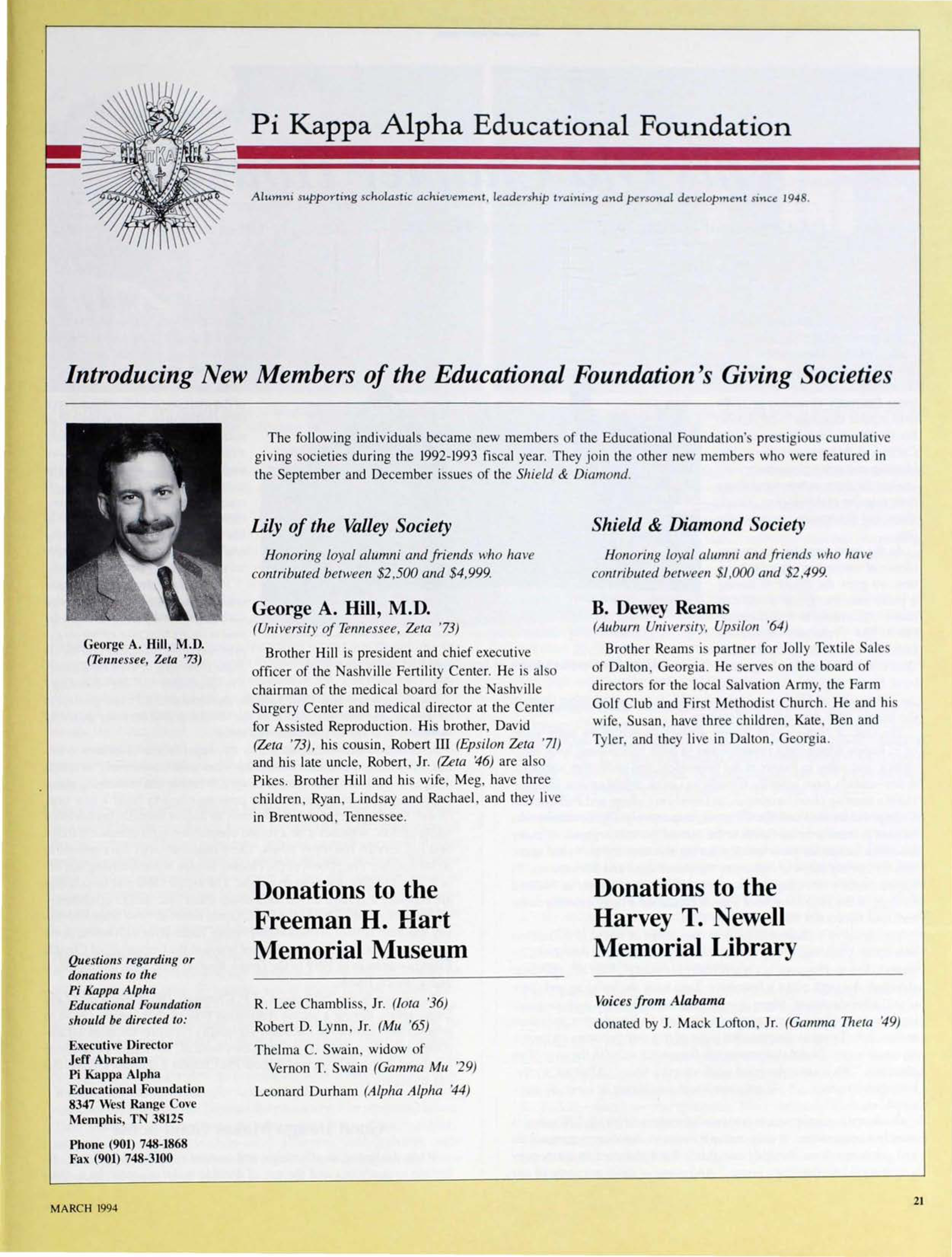 Pi Kappa Alpha Educational Foundation, March 1994